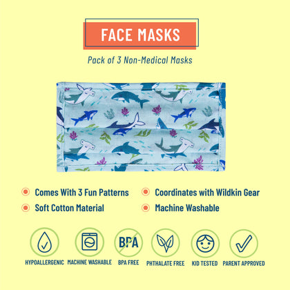 Jurassic Dinosaurs, Shark Attack & Blue Camo Face Masks