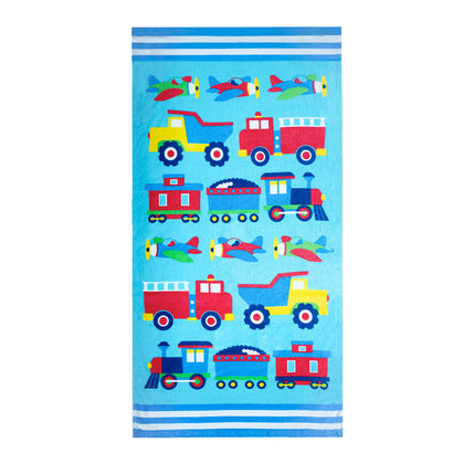 Trains, Planes and Trucks Beach Towel